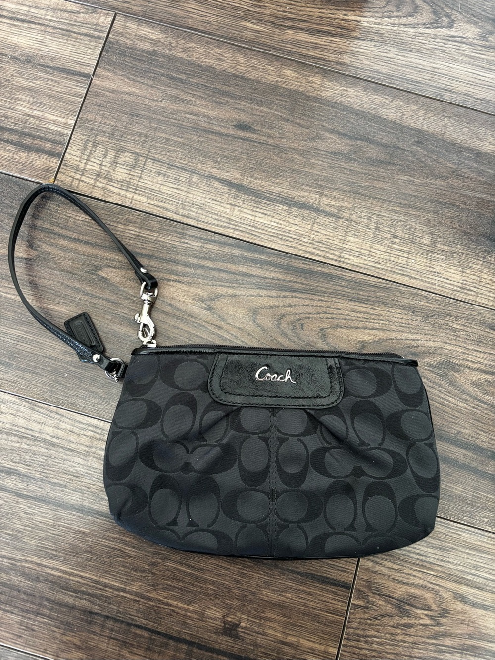 Coach Black Signature Wristlet Pouch